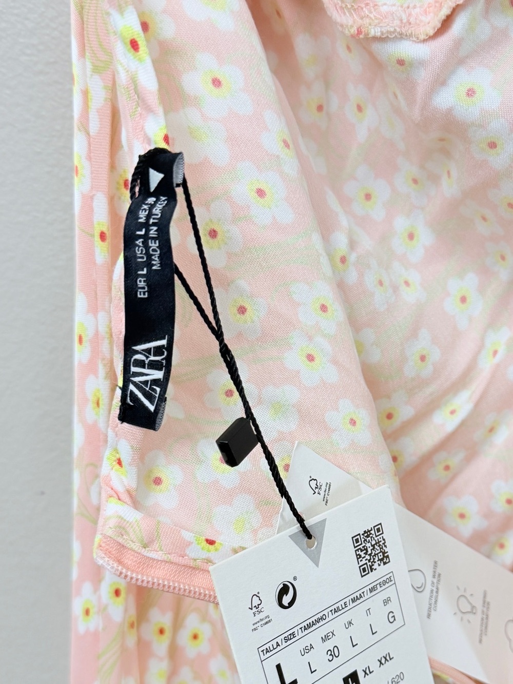 Zara Pink Daisy Floral Slip Maxi Dress Ruched Tie Front Satin size L - Picture 7 of 7